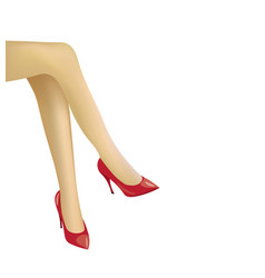 Woman Crossed Legs With Red High Heels Shoes