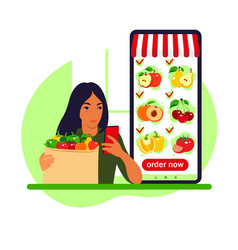 Online Food Order Grocery Delivery Woman Shop