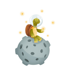 Cute Turtle Space Tourist Sitting On Moon Funny