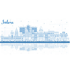 Outline Indore India City Skyline With Blue