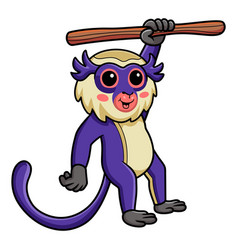 Cute Mona Monkey Cartoon Hanging On Tree