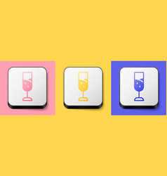 Isometric Glass Of Champagne Icon Isolated On Pink