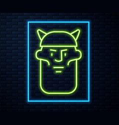 Glowing Neon Line Viking Head Icon Isolated On