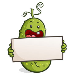 Goofy Pickle Cartoon Character Holding Blank Sign