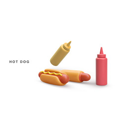 3d Realistic Two Hot Dog And Ketchup Mustard