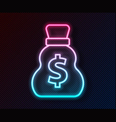 Glowing Neon Line Old Money Bag Icon Isolated