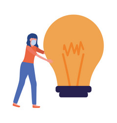 Woman With Mask And Light Bulb Design