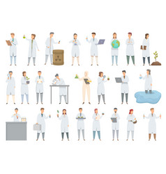 Environmental Scientist Icons Set Cartoon