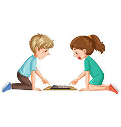 A Children Playing Board Game On White Background