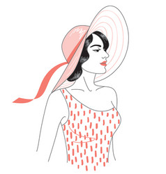 Brunette Woman In Hat Line Art