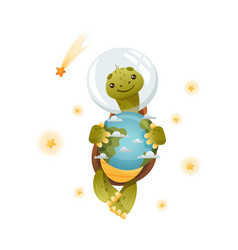 Cute Turtle Astronaut With Earth Planet Funny