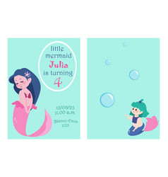 Cute Mermaid Childish Invitation Kids Birthday