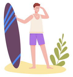 Happy Guy With Surf Board Cheerful Sport