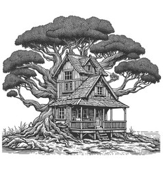 Treehouse Engraving Sketch