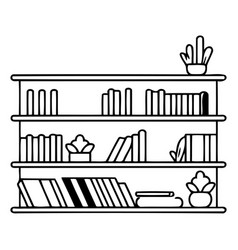 Bookshelf With Books And Plants Flat Style