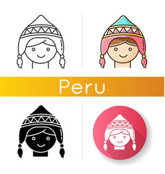 Handknit Hat Icons Set Cute Peruvian Girl