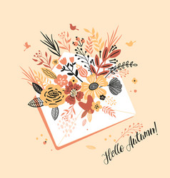 Lovely Autumn Card With A Bouqet Flowers Leaves