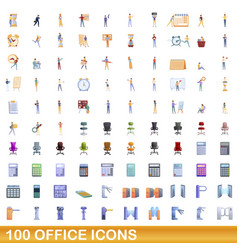 100 Office Icons Set Cartoon Style