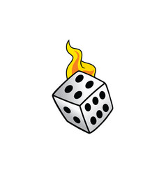 Flaming On Fire Burning White Dice Risk Taker