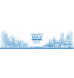 Welcome To Spain Outline City Skyline With Blue