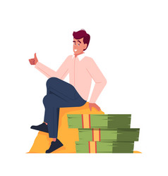 Young Rich Businessman Character Sitting On Golden