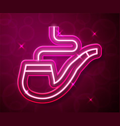 Glowing Neon Line Smoking Pipe With Smoke Icon