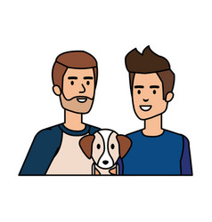 Young And Casual Couple Men With Dog