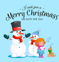 Family Of Snowman In Black Hat And Gloves Red