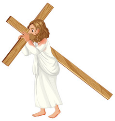 Jesus Carrying The Wooden Cross A Cartoon