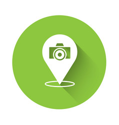 White Photo Camera Icon Isolated With Long Shadow