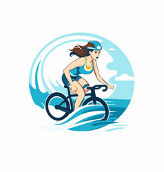 Cyclist Woman On A Bike Rides The Waves