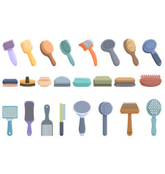 Grooming Brush Icons Set Cartoon Cat Hair