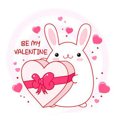 Valentines Day Card With Funny Kawaii Fat Bunny