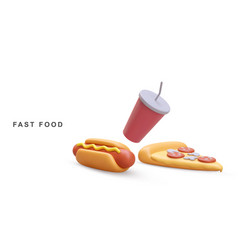 3d Realistic Hot Dog Soda And Pizza On White