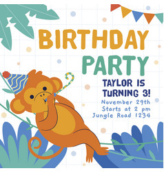 Happy Birthday Monkey Square Flyer Print Template