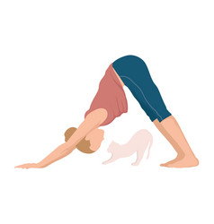 Lady Practicing Yoga With Cat