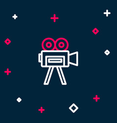 Line Retro Cinema Camera Icon Isolated On Blue