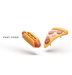 3d Realistic Hot Dog And Pizza On White