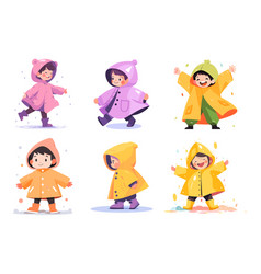 Hand Drawn A Child In A Raincoat Showing A Joyful