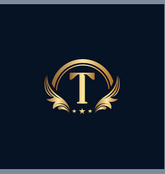 Luxury Letter T Logo Royal Gold Star