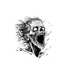 Zombie Head Hand Drawn Ink Sketch