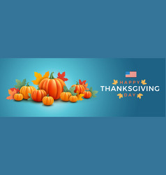 Thanksgiving Day Banner With Pumpkins Fall Leaves