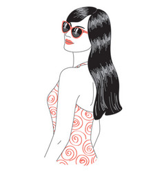 Brunette Woman In Sunglasses Line Art