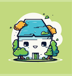 Cute House Cartoon Character In Flat Design Style