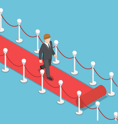 Isometric Businessman Walking On Red Carpet