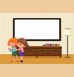 Empty Board In The Room Scene With Two Girls