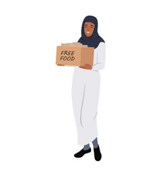 Muslim Woman Holding A Box Labeled Free Food