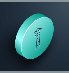 Isometric Line Watch Tower Icon Isolated On Black