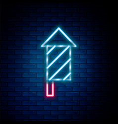 Glowing Neon Line Firework Rocket Icon Isolated