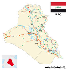 Road Map Of Iraqi Republic With Flag